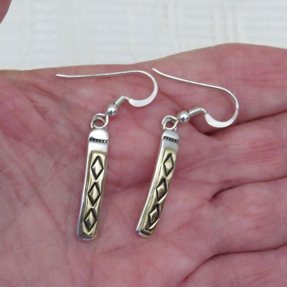 Vintage Gold and Sterling Earrings Silver Native American Made Dangle Story Book - Picture 2 of 10